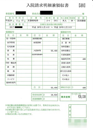 入院請求明細兼領収書―鉄道病院