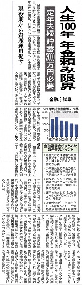 人生１００年 年金頼み限界―中日新聞 2019.06.04