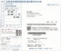 自動車税種別割納税通知書兼領収証書―愛知県