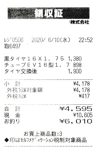 領収証ータイヤ交換