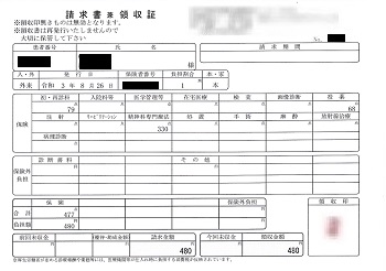 ４８０円―請求書兼領収書（心の診療所）