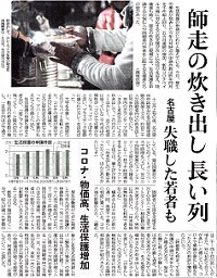 師走の炊き出し 長い列ー地方新聞 2022.12.21