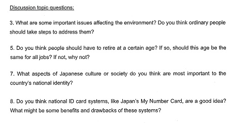 discussion topic questionsーfor Speaking Check