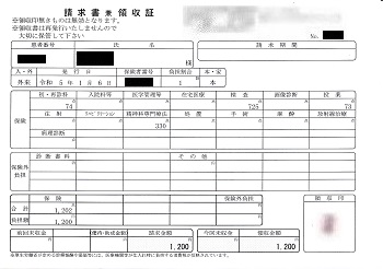 １，２００円―請求書兼領収書（１／６ 心の診療所）