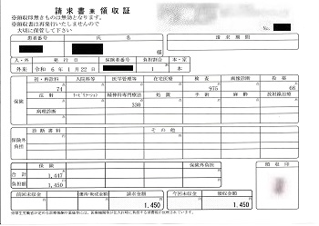 １，４５０円―請求書兼領収書（１／２２ 心の診療所）