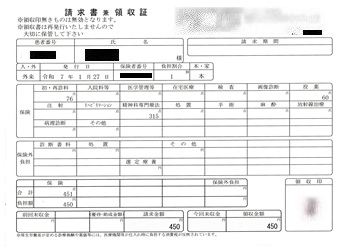 ４５０円―請求書兼領収書（１／２７ 心の診療所）