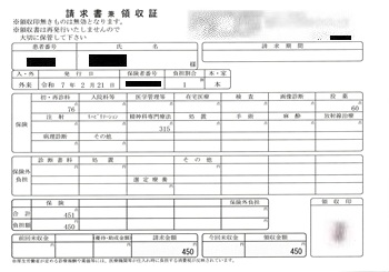 ４５０円―請求書兼領収書（２／２１ 心の診療所）