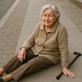 歩道に座る老婆―Microsoft Copilotの画像生成