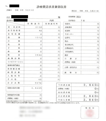 ２，８４０円―診療費請求書兼領収書